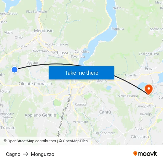 Cagno to Monguzzo map