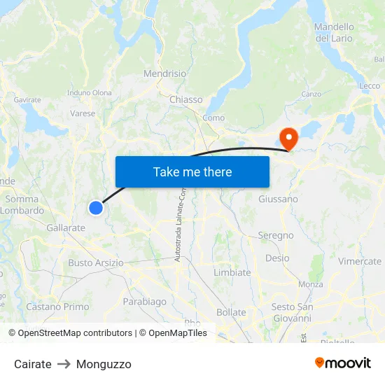 Cairate to Monguzzo map