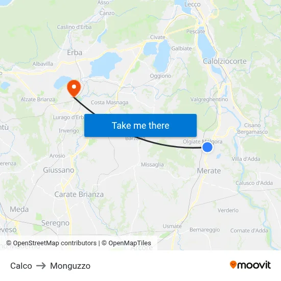 Calco to Monguzzo map