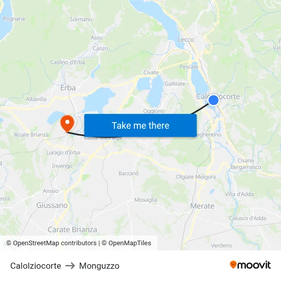 Calolziocorte to Monguzzo map