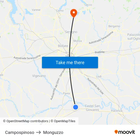 Campospinoso to Monguzzo map