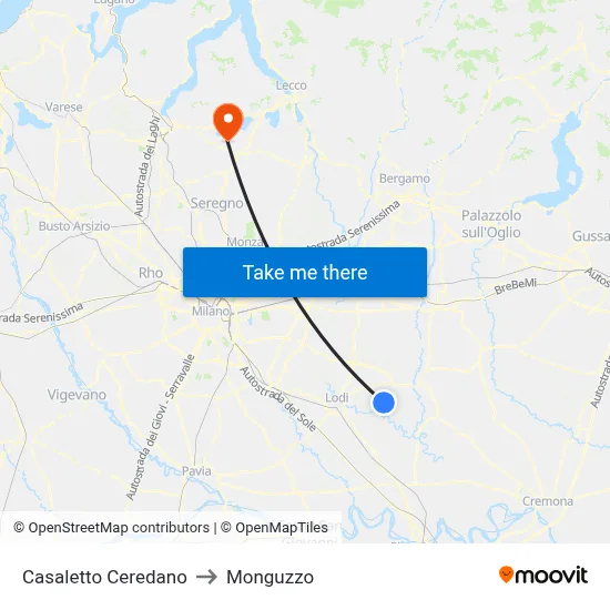 Casaletto Ceredano to Monguzzo map