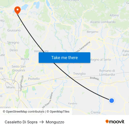 Casaletto di Sopra to Monguzzo map