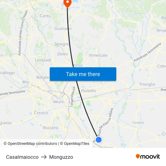 Casalmaiocco to Monguzzo map
