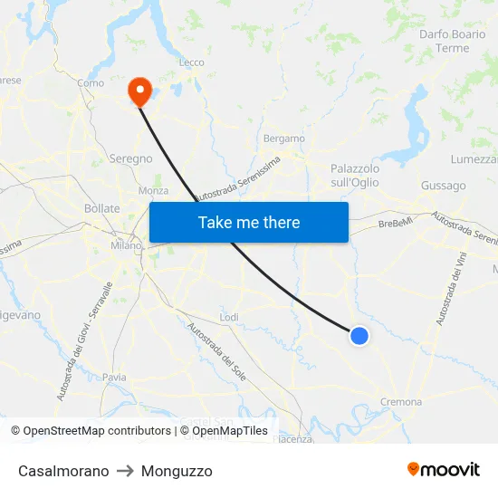 Casalmorano to Monguzzo map