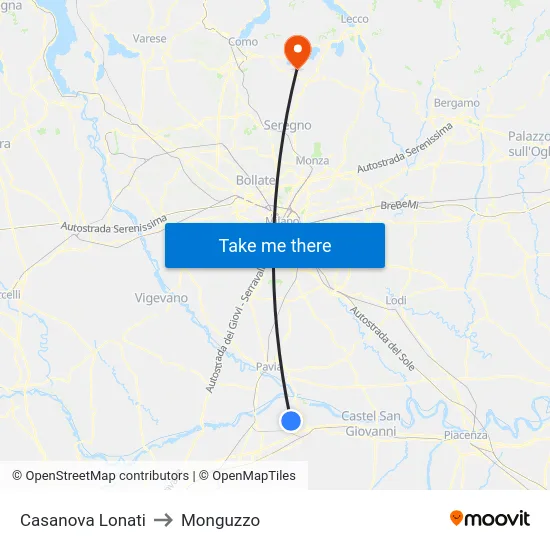 Casanova Lonati to Monguzzo map