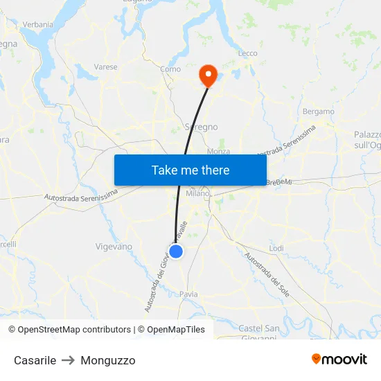 Casarile to Monguzzo map
