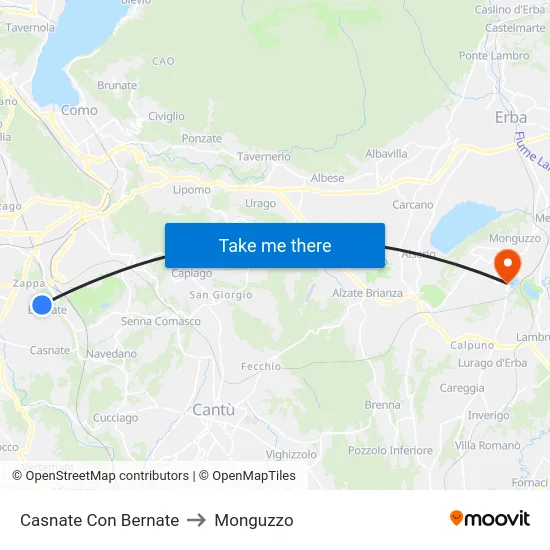 Casnate Con Bernate to Monguzzo map