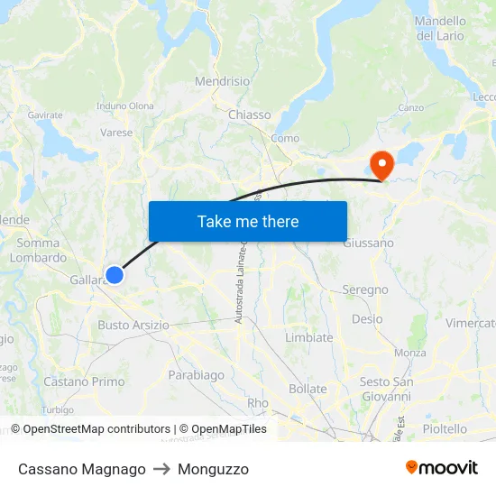 Cassano Magnago to Monguzzo map