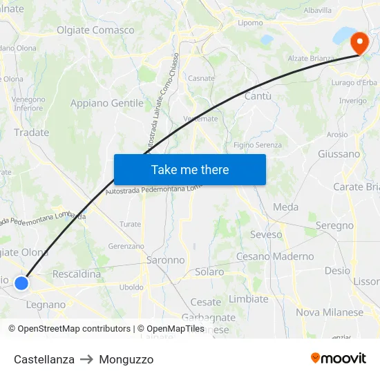 Castellanza to Monguzzo map