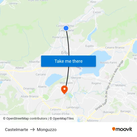 Castelmarte to Monguzzo map