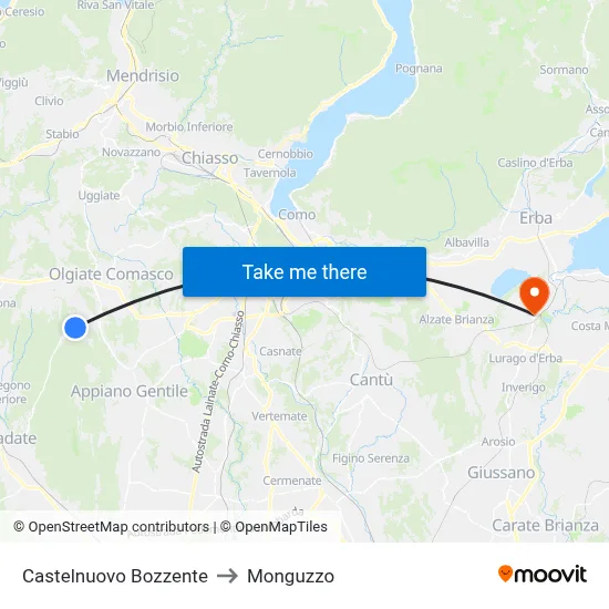 Castelnuovo Bozzente to Monguzzo map