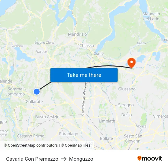 Cavaria Con Premezzo to Monguzzo map