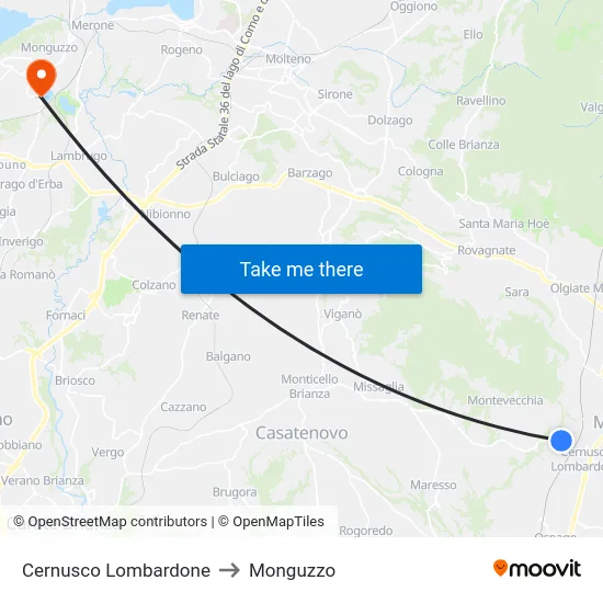 Cernusco Lombardone to Monguzzo map