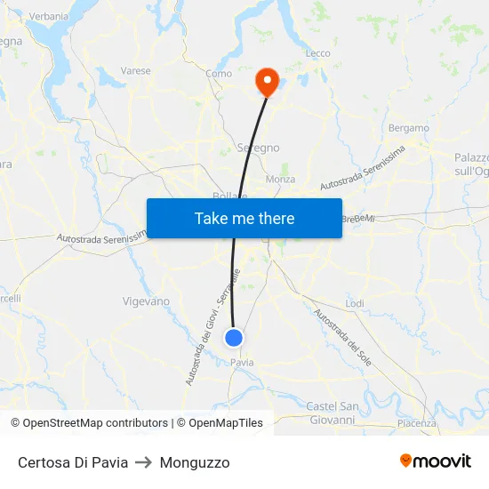 Certosa Di Pavia to Monguzzo map