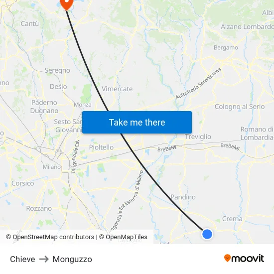 Chieve to Monguzzo map