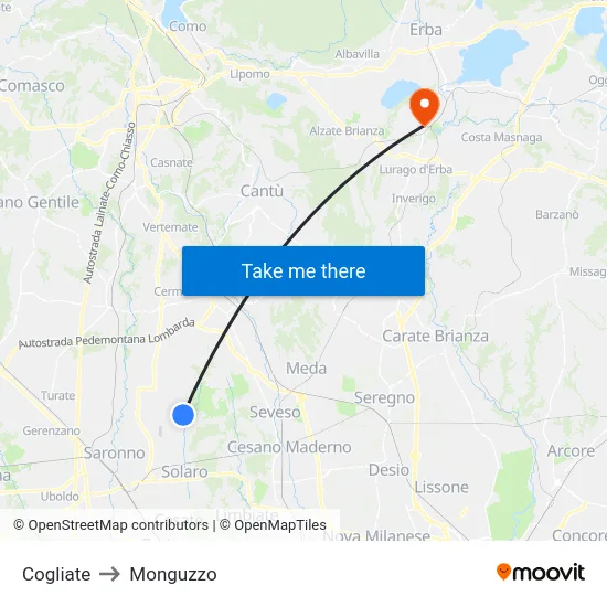 Cogliate to Monguzzo map