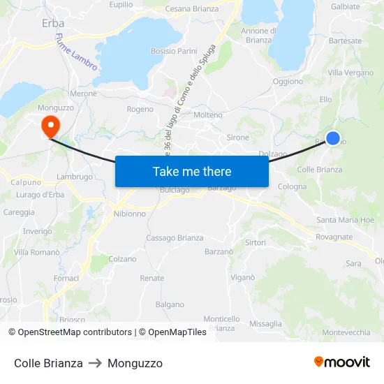 Colle Brianza to Monguzzo map