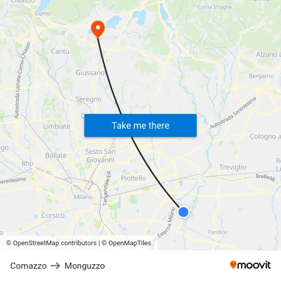 Comazzo to Monguzzo map