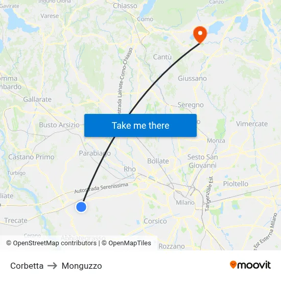 Corbetta to Monguzzo map