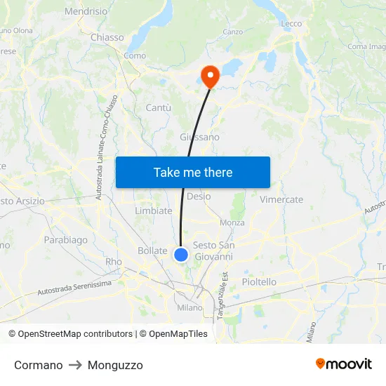 Cormano to Monguzzo map