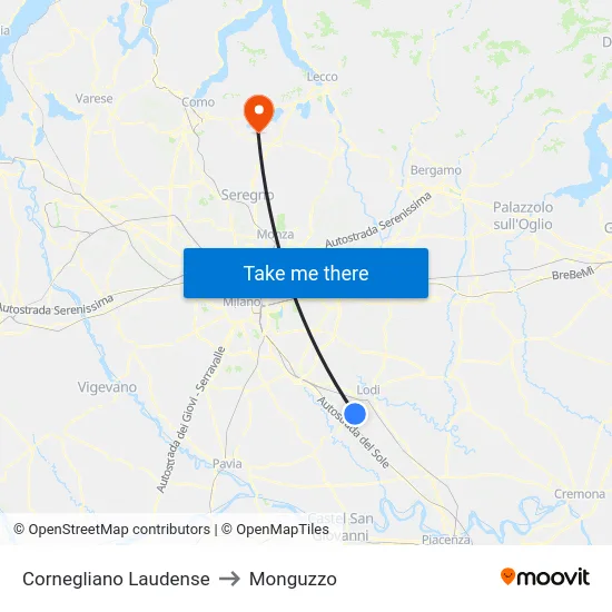 Cornegliano Laudense to Monguzzo map