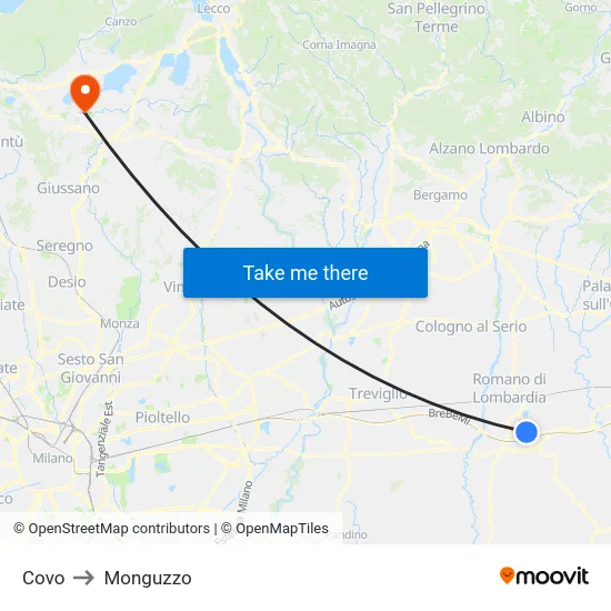 Covo to Monguzzo map
