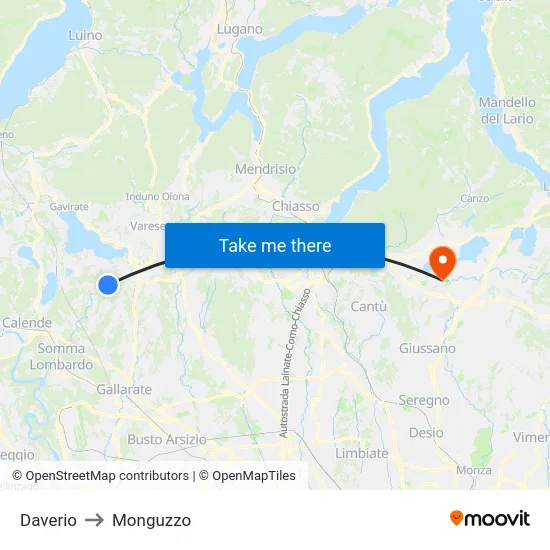 Daverio to Monguzzo map