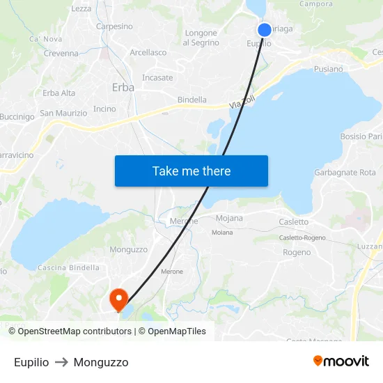 Eupilio to Monguzzo map