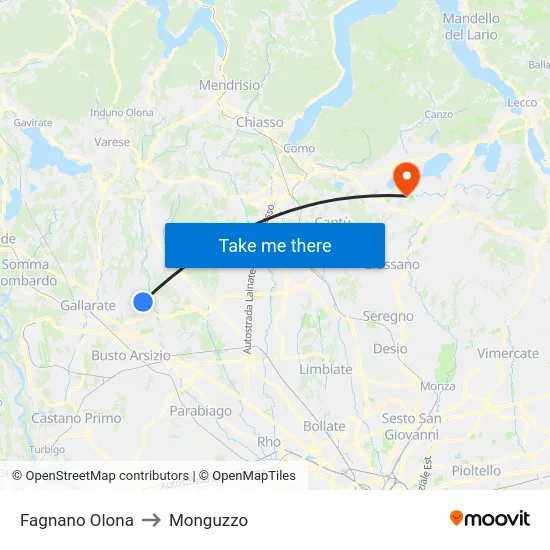 Fagnano Olona to Monguzzo map
