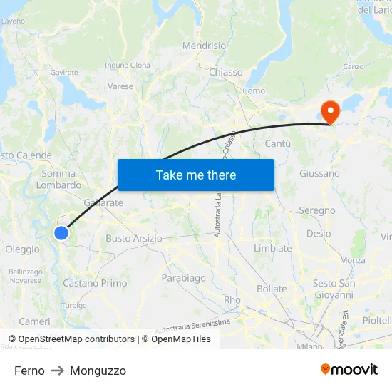 Ferno to Monguzzo map