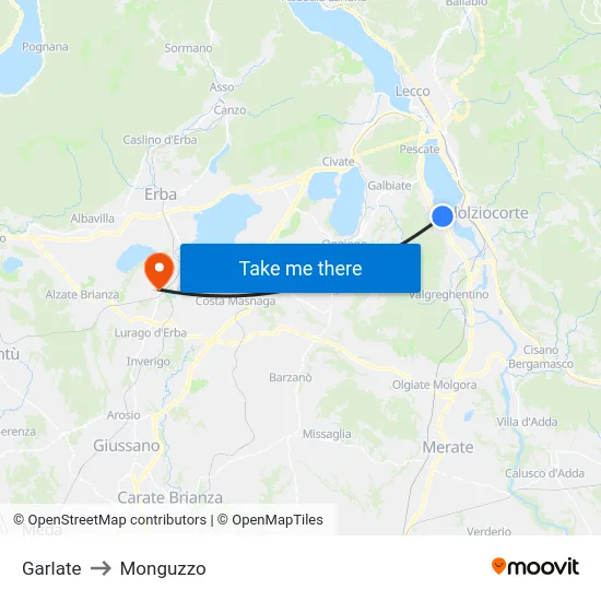 Garlate to Monguzzo map