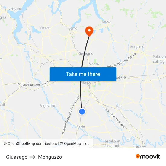 Giussago to Monguzzo map