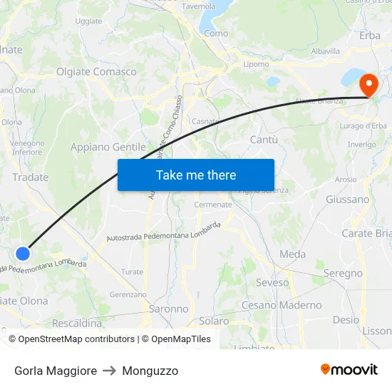 Gorla Maggiore to Monguzzo map