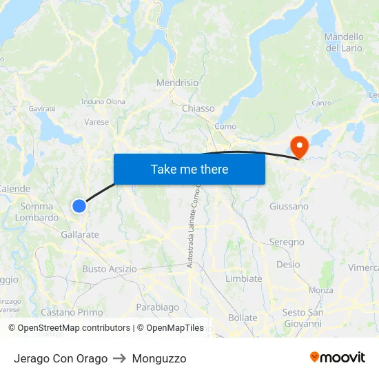 Jerago con Orago to Monguzzo map