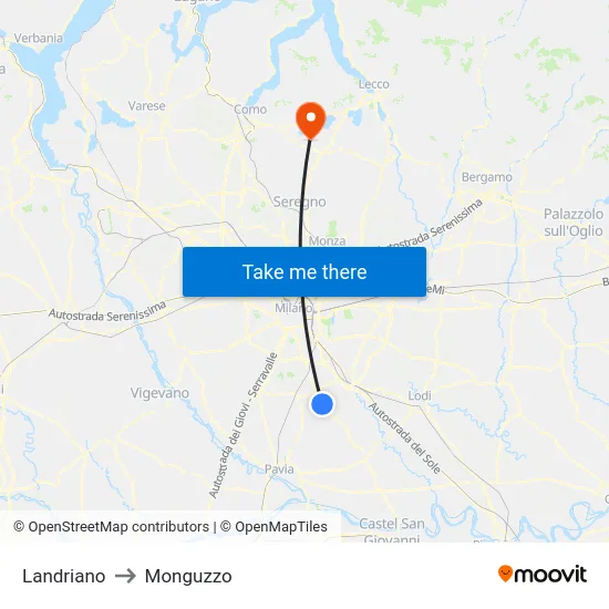 Landriano to Monguzzo map
