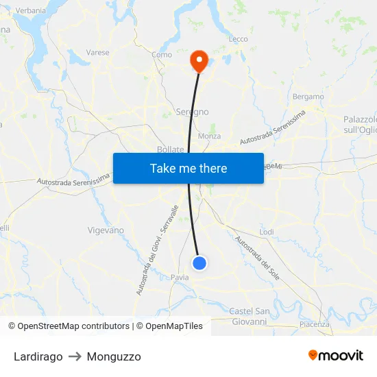 Lardirago to Monguzzo map
