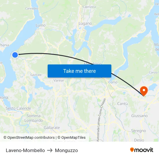 Laveno-Mombello to Monguzzo map