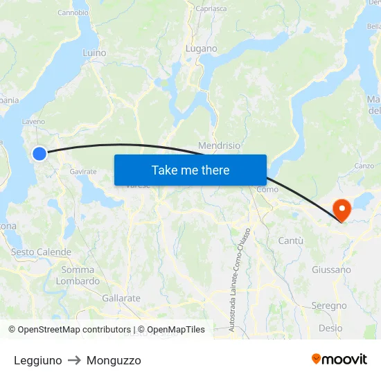 Leggiuno to Monguzzo map