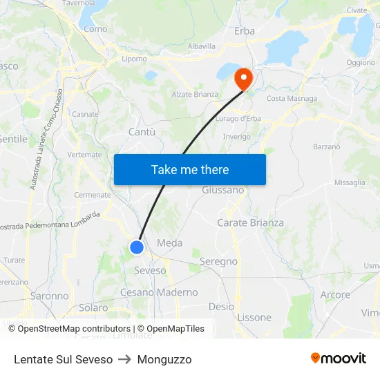 Lentate Sul Seveso to Monguzzo map