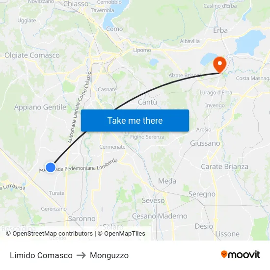 Limido Comasco to Monguzzo map