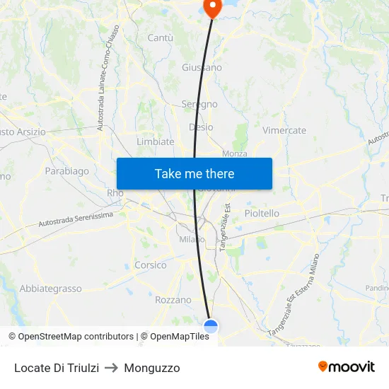 Locate di Triulzi to Monguzzo map