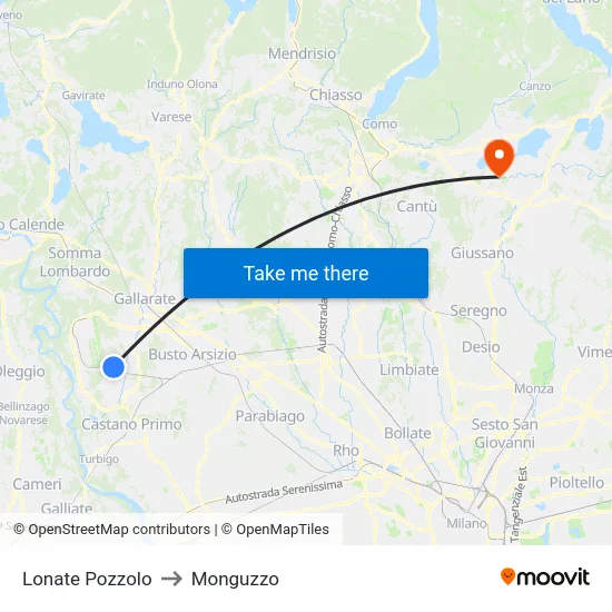 Lonate Pozzolo to Monguzzo map