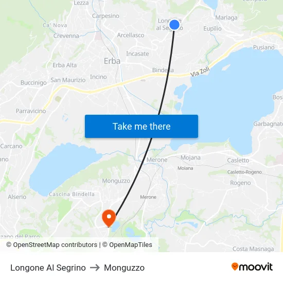 Longone Al Segrino to Monguzzo map