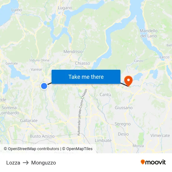 Lozza to Monguzzo map