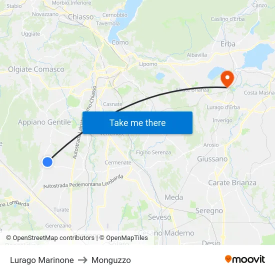 Lurago Marinone to Monguzzo map