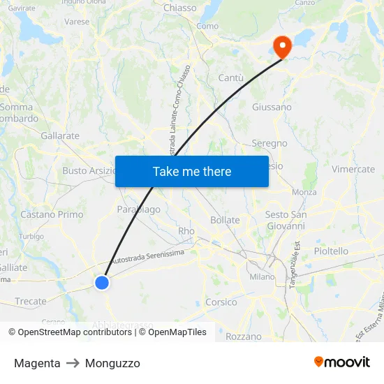 Magenta to Monguzzo map