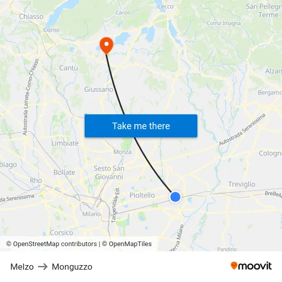 Melzo to Monguzzo map