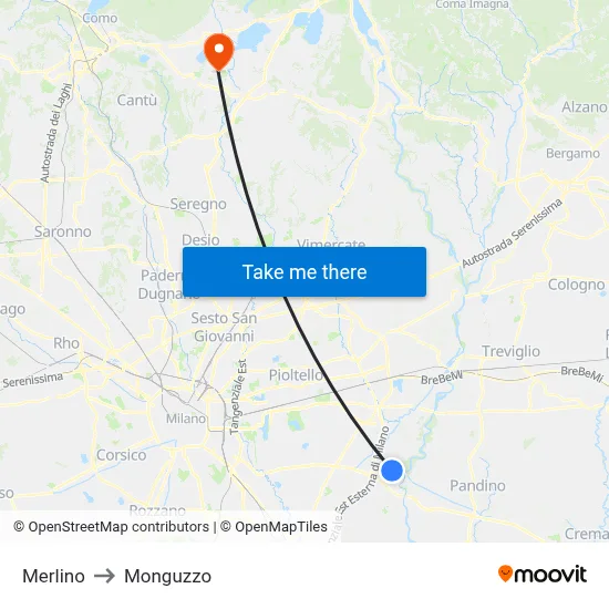 Merlino to Monguzzo map