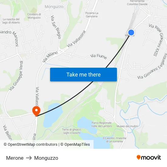 Merone to Monguzzo map
